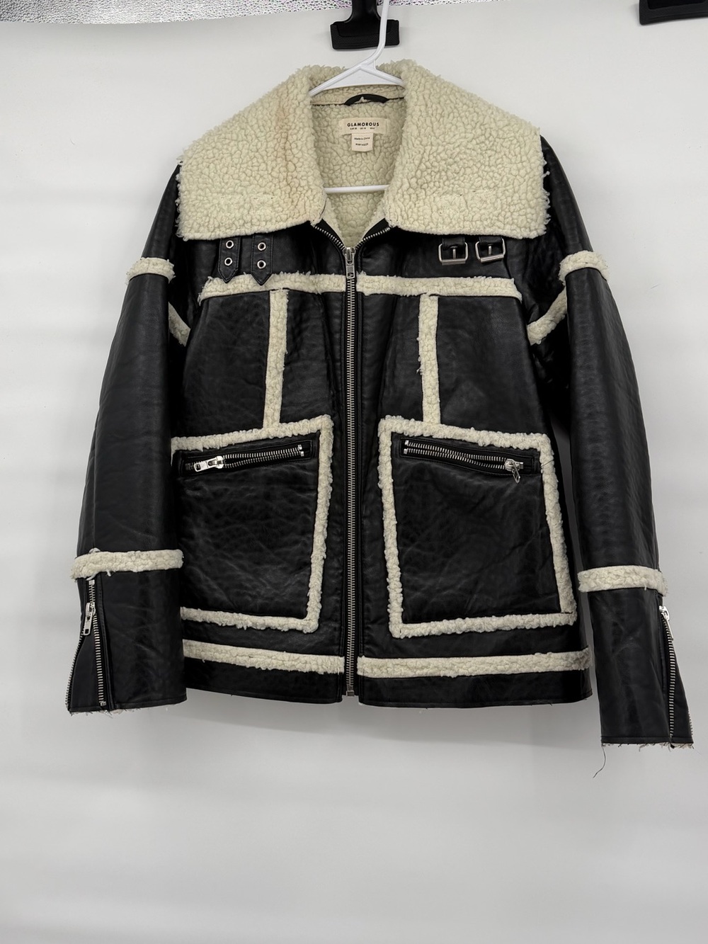 Glamorous vegan leather sherpa jacket coat